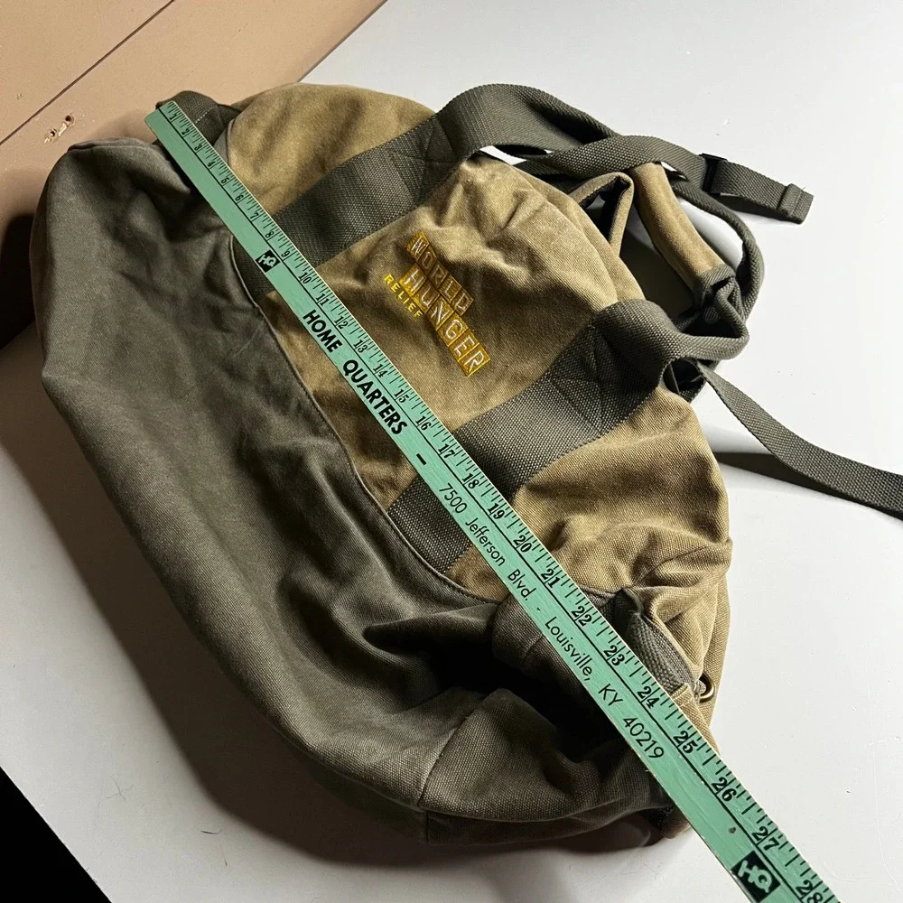 LL Bean Canvas Duffle Bag Khaki Olive Green‎ World Hunger Relief Travel Gym Bag